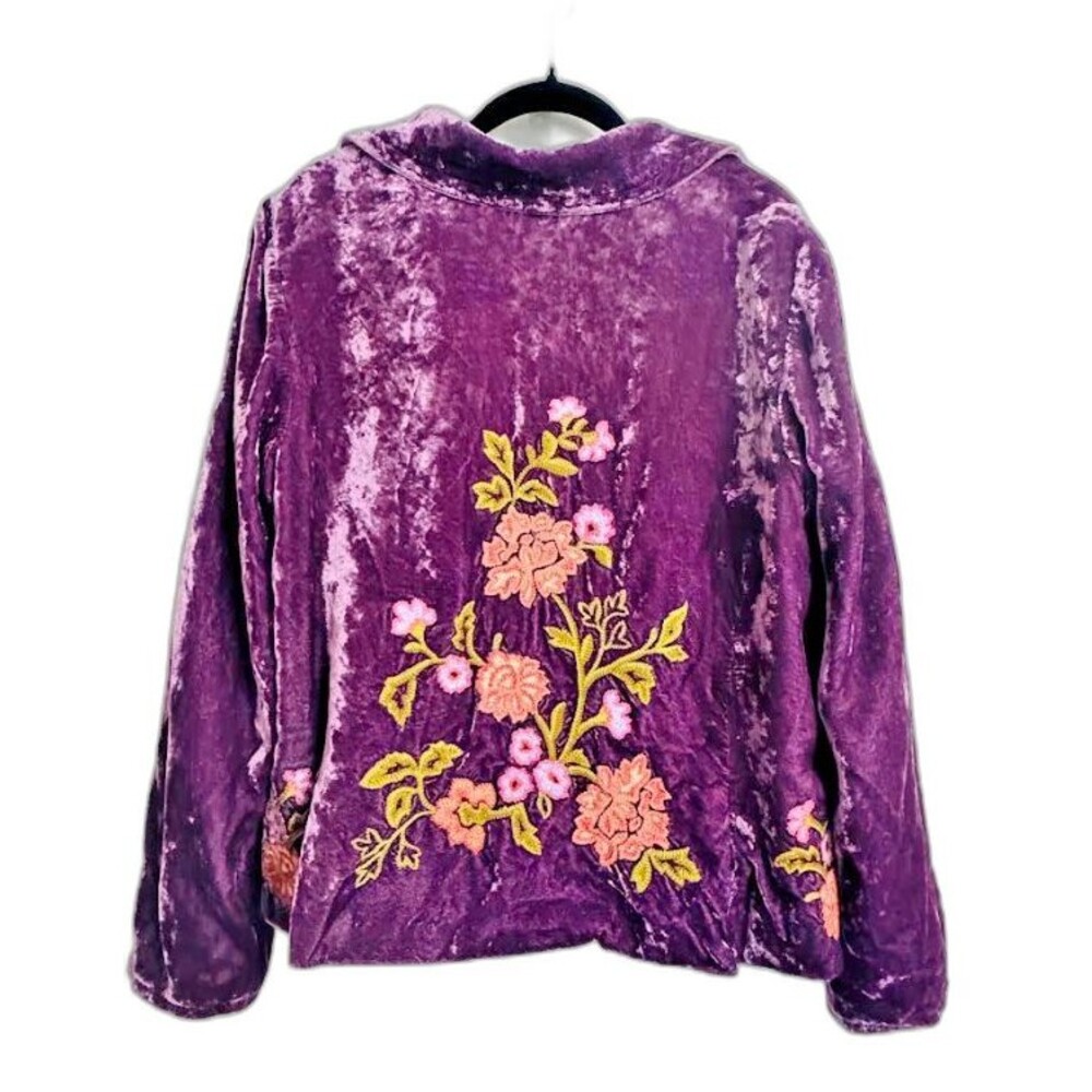 J.Jill Purple Floral Embroidered Velour Jacket Blazer Size Medium